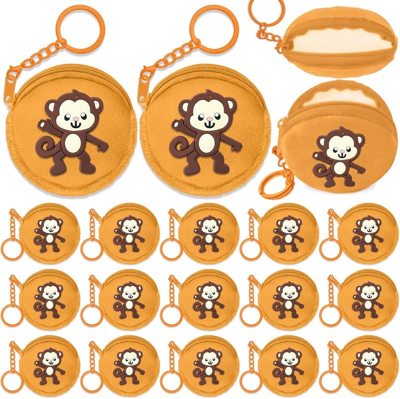 Elecrainbow 15 Pack Monkey Mini Coin Purse with Keyring for Monkey Themed,Mammal Animals,Jungle Animal,Forest,Baby Shower Wild ONE Party Supplies,Khaki - Image 1